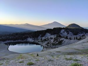 Sunrise over alpine lake
